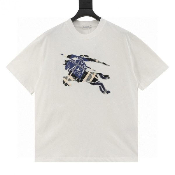 designer,replica,clothing,fake,1:1,lv,luxury,high quality Burberry Toothbrush Fleece Short-Sleeve T-Shirt with Equestrian Embroidery (99E4)