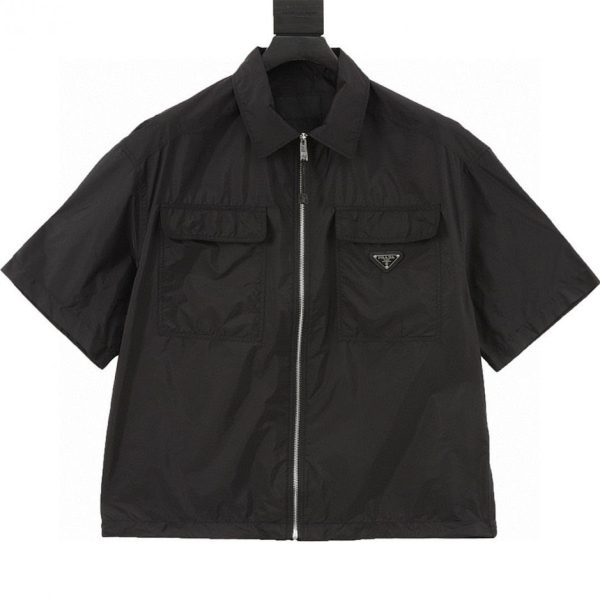 designer,replica,clothing,fake,1:1,lv,luxury,high quality PRADA Minimalist Double Pocket Short-Sleeve Shirt (8DE6)