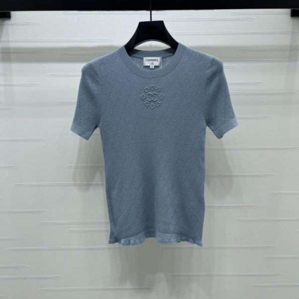 designer,replica,clothing,fake,1:1,lv,luxury,high quality CHANEL quilted knit short-sleeved top (DCGYW)