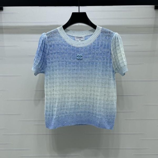 designer,replica,clothing,fake,1:1,lv,luxury,high quality CHANEL sequined knit short-sleeved top (W8IJT)