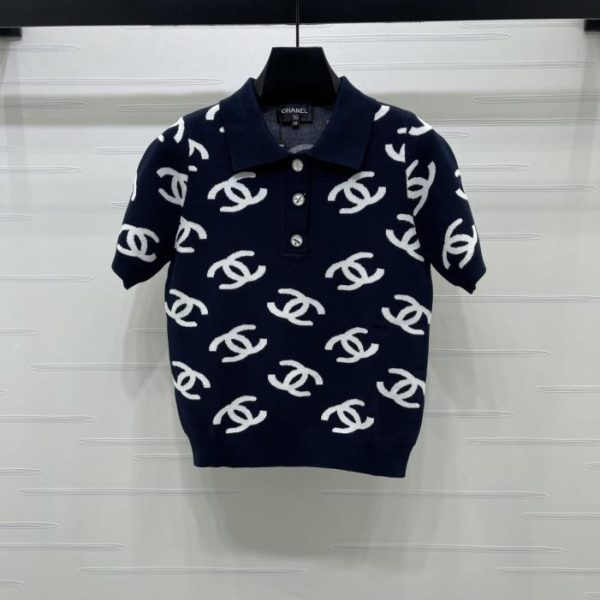 designer,replica,clothing,fake,1:1,lv,luxury,high quality CHANEL Double C Collar Knit Short-Sleeve T-Shirt (EYNGQ)