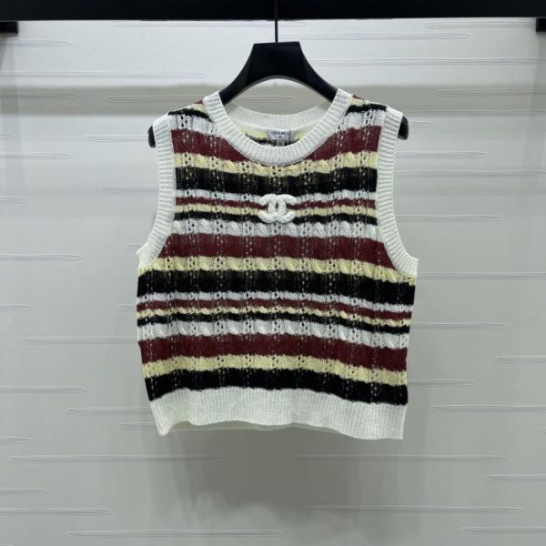 designer,replica,clothing,fake,1:1,lv,luxury,high quality CHANEL Crew Neck Cable Knit Striped Vest (9JYVN)