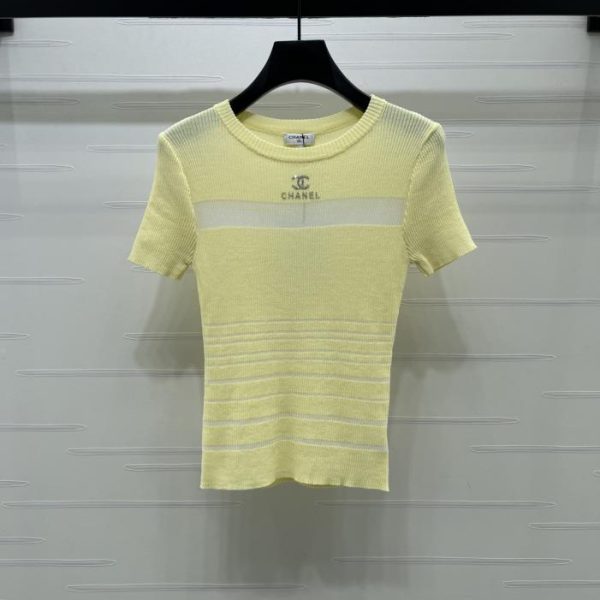 designer,replica,clothing,fake,1:1,lv,luxury,high quality CHANEL Crew Neck Sheer Knit Short-Sleeve Top (30KYH)