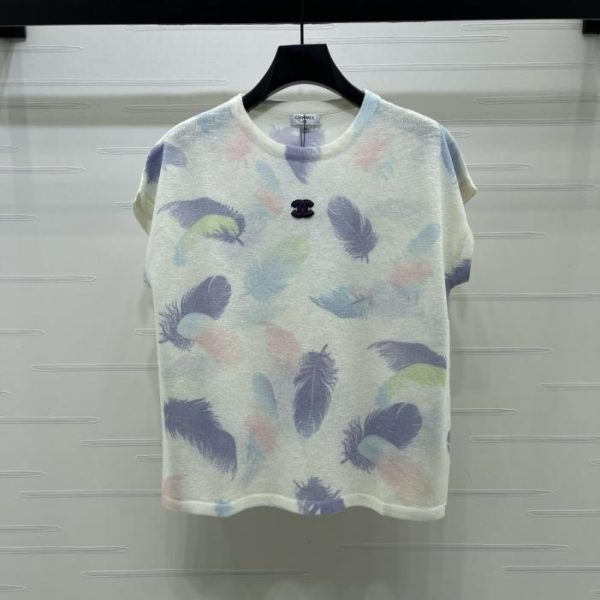 designer,replica,clothing,fake,1:1,lv,luxury,high quality CHANEL Color-blocked Feather Knit Short-Sleeve Sleeve (4DNTJ)