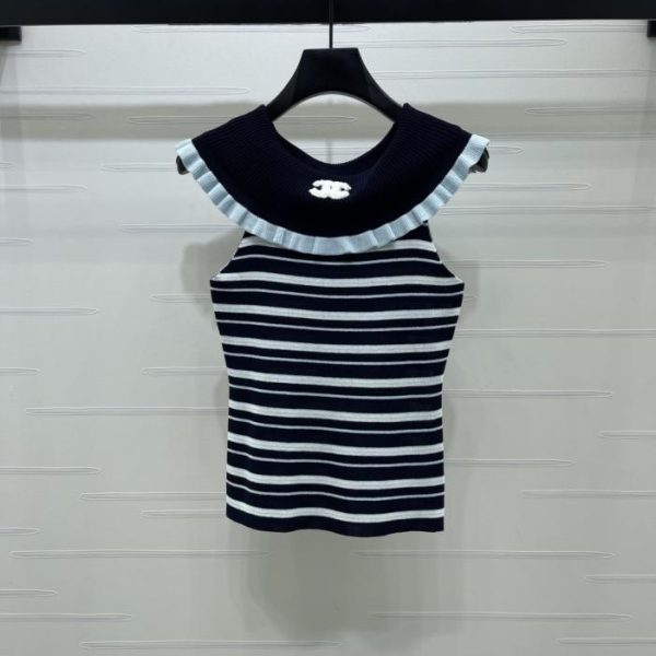 designer,replica,clothing,fake,1:1,lv,luxury,high quality CHANEL striped knit sleeveless vest (5QM09)