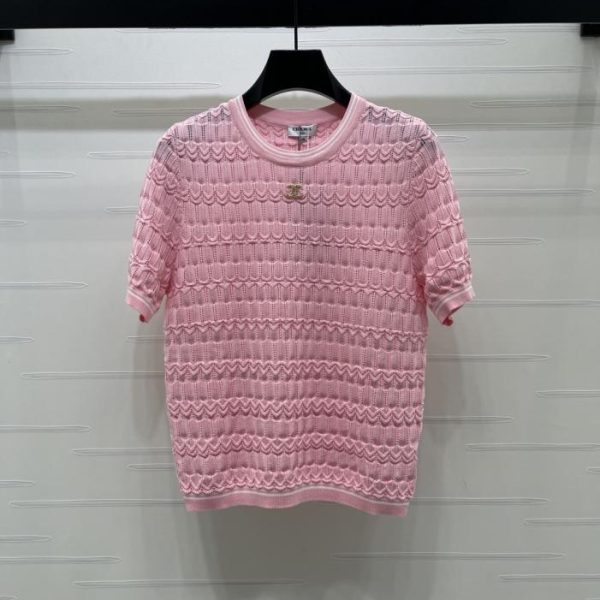 designer,replica,clothing,fake,1:1,lv,luxury,high quality CHANEL Wave Pattern Crew Neck Knit Short-Sleeve T-Shirt (ILBJ8)