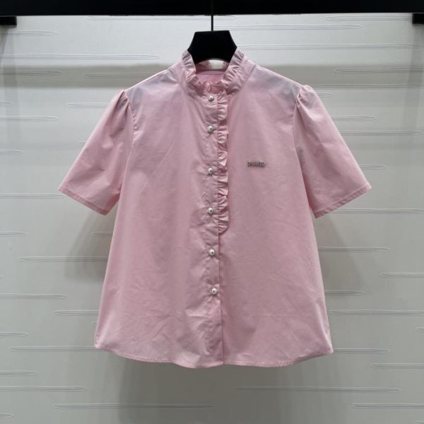 designer,replica,clothing,fake,1:1,lv,luxury,high quality CHANEL stand-collar lace short-sleeved blouse (D89IF)