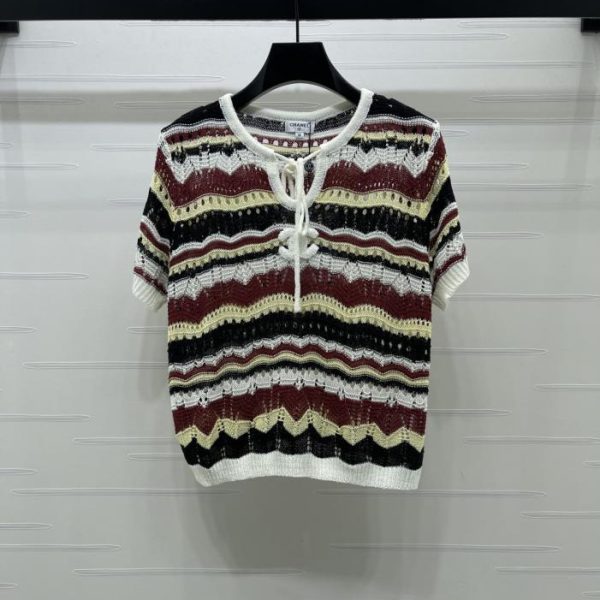 designer,replica,clothing,fake,1:1,lv,luxury,high quality CHANEL Crochet Striped Knit Sweater (IV15Q)