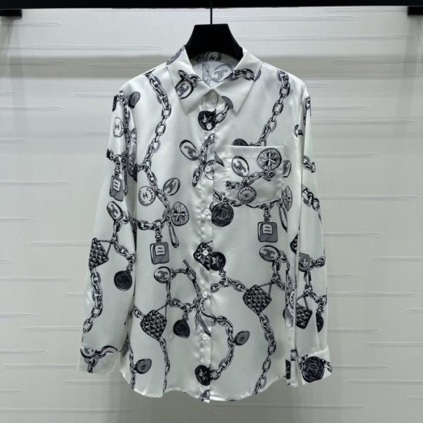 designer,replica,clothing,fake,1:1,lv,luxury,high quality CHANEL chain and gold coin print shirt (D7O8H)