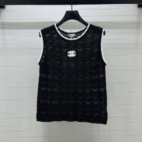 designer,replica,clothing,fake,1:1,lv,luxury,high quality CHANEL Openwork Crew Neck Knit Vest (2N1SG)