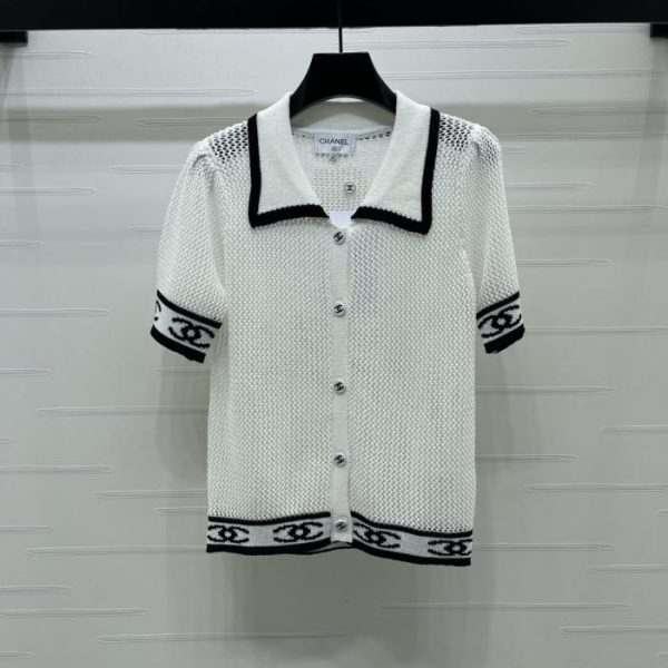 designer,replica,clothing,fake,1:1,lv,luxury,high quality CHANEL Openwork Knit Short-Sleeve Cardigan with Thread Collar (UNGG7)