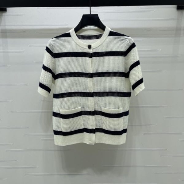 designer,replica,clothing,fake,1:1,lv,luxury,high quality Dior striped openwork knit short-sleeved cardigan (QMZJR)