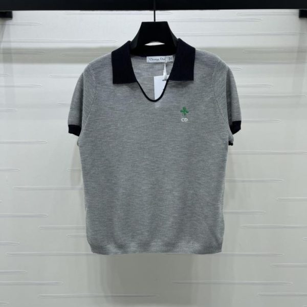 designer,replica,clothing,fake,1:1,lv,luxury,high quality Dior Clover Collared Knit Short-Sleeve T-Shirt (0MFKV)
