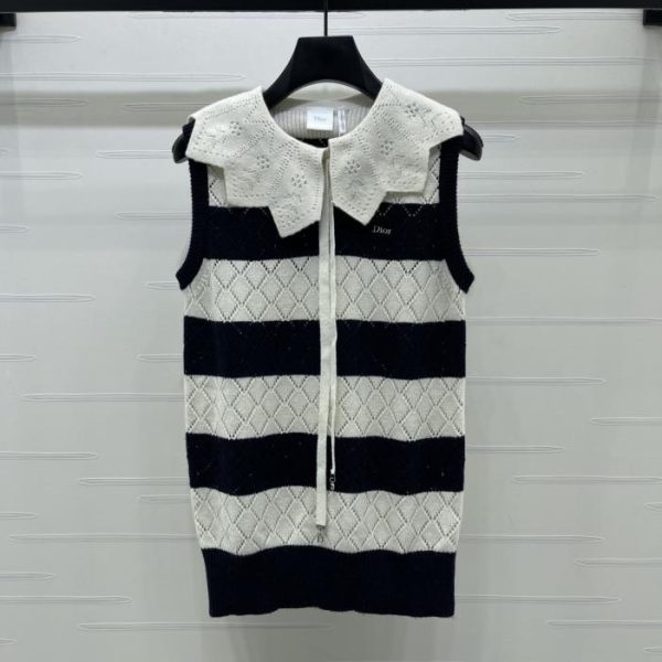 designer,replica,clothing,fake,1:1,lv,luxury,high quality Dior striped knit vest with lace collar (JHRXD)