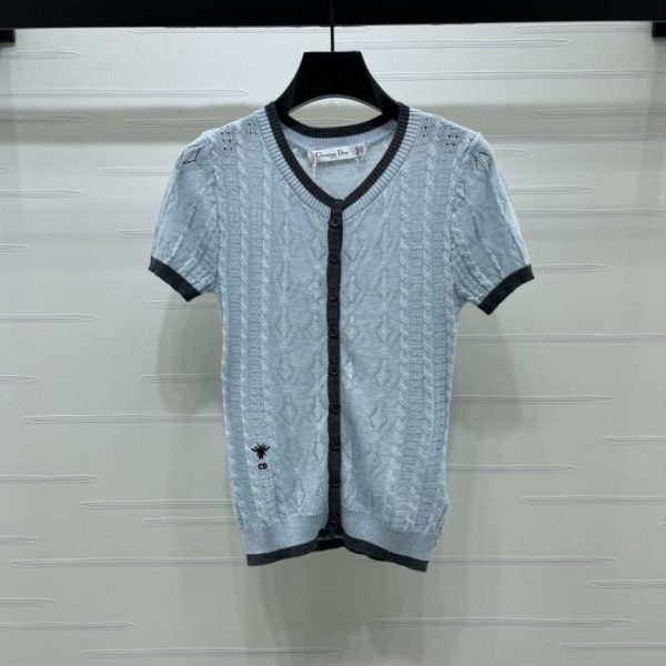 designer,replica,clothing,fake,1:1,lv,luxury,high quality Dior openwork knit crew neck short-sleeved cardigan (23VYJ)