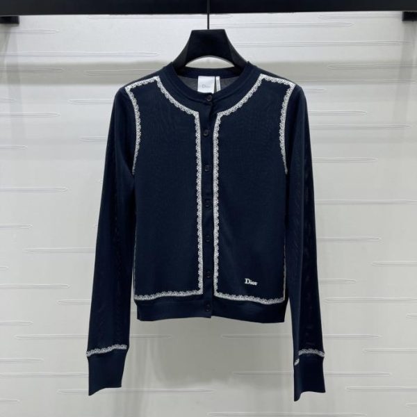 designer,replica,clothing,fake,1:1,lv,luxury,high quality Dior Lace Trim Crew Neck Knit Cardigan (JOI0X)