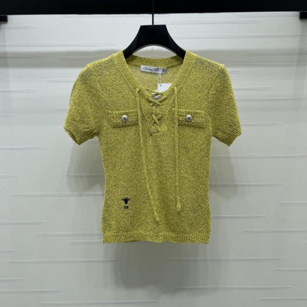 designer,replica,clothing,fake,1:1,lv,luxury,high quality Dior V-neck tie-front knit short-sleeved top (0XHTZ)