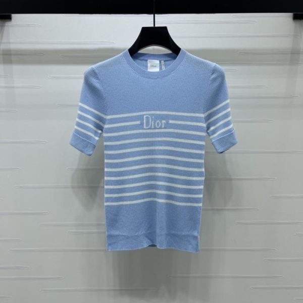 designer,replica,clothing,fake,1:1,lv,luxury,high quality Dior crew neck striped knit short-sleeved top (HAJIT)
