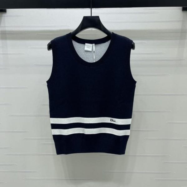 designer,replica,clothing,fake,1:1,lv,luxury,high quality Dior striped soft knit fabric, sleeveless design (ALILZ)