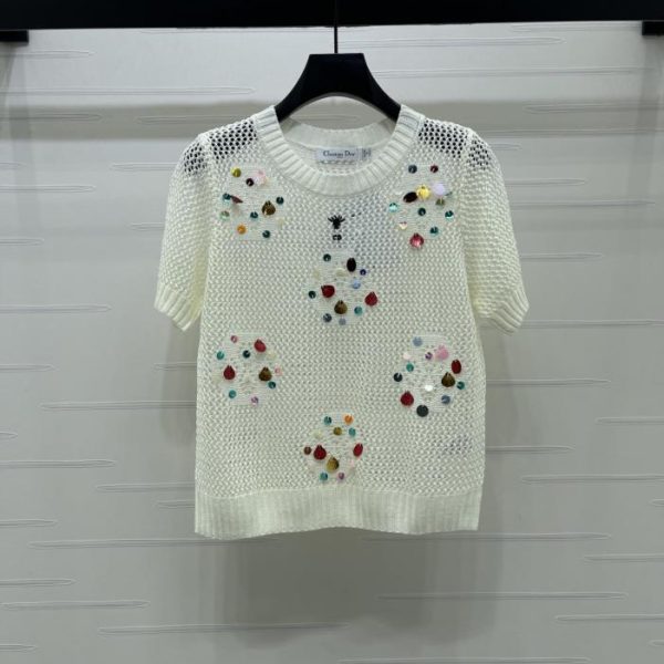 designer,replica,clothing,fake,1:1,lv,luxury,high quality Dior openwork sequined knit short-sleeved top (0W3W2)