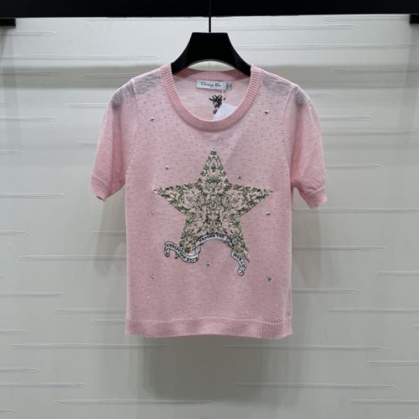 designer,replica,clothing,fake,1:1,lv,luxury,high quality Dior five-pointed star embroidered rhinestone short-sleeved shirt! (XY1W4)