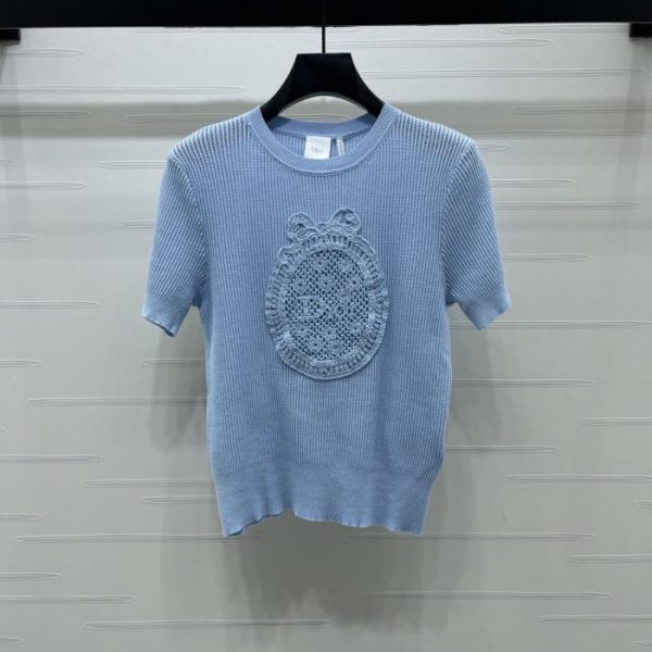designer,replica,clothing,fake,1:1,lv,luxury,high quality Dior embroidered logo short-sleeved knit top! (4OSU9)