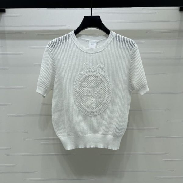 designer,replica,clothing,fake,1:1,lv,luxury,high quality Dior embroidered logo short-sleeved knit top! (YZ4SF)