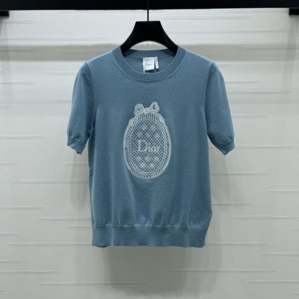 designer,replica,clothing,fake,1:1,lv,luxury,high quality Dior embroidered knit short-sleeved top (TQ9QY)