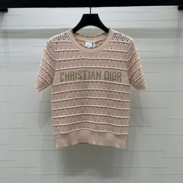 designer,replica,clothing,fake,1:1,lv,luxury,high quality Dior openwork crew neck knit short-sleeved top (NG439)