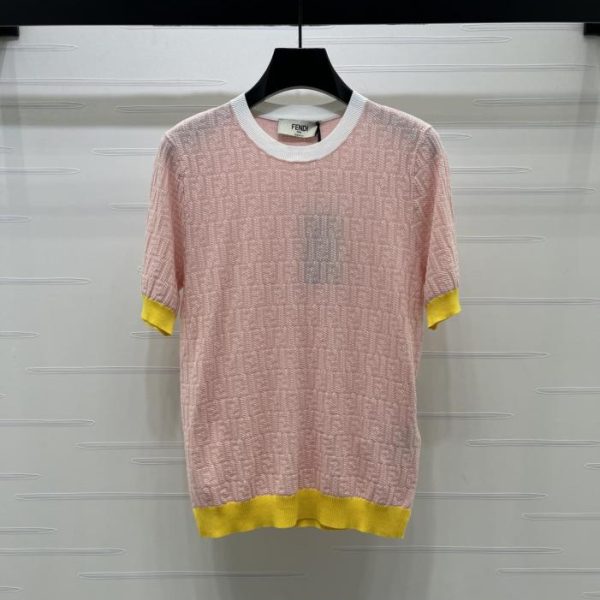 designer,replica,clothing,fake,1:1,lv,luxury,high quality FENDI jacquard knit crew neck short-sleeved top! (MXNUJ)