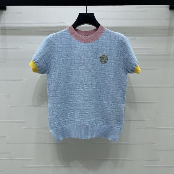 designer,replica,clothing,fake,1:1,lv,luxury,high quality FENDI jacquard knit crew neck short-sleeved top! (AC3KE)