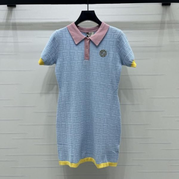 designer,replica,clothing,fake,1:1,lv,luxury,high quality FENDI Jacquard Knit Short-Sleeve Dress (TQKUA)
