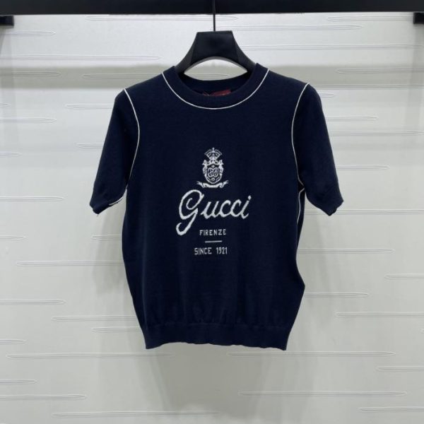 designer,replica,clothing,fake,1:1,lv,luxury,high quality Gucci Crew Neck Letter Knit Short-Sleeve T-Shirt (WKQZZ)
