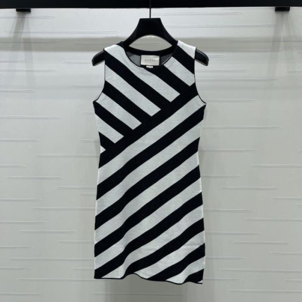 designer,replica,clothing,fake,1:1,lv,luxury,high quality Gucci striped knit sleeveless dress (S5FLF)