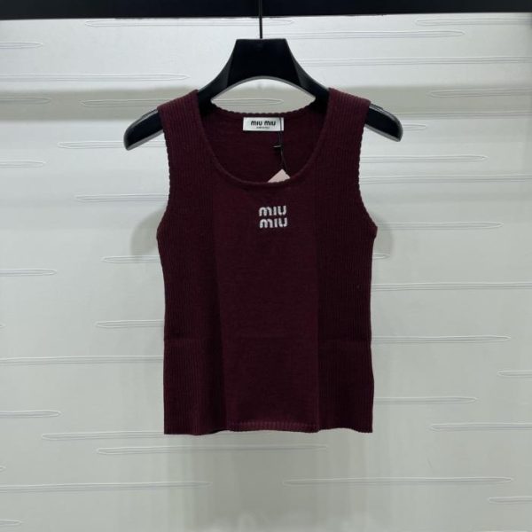 designer,replica,clothing,fake,1:1,lv,luxury,high quality MiuMiu Vertical Ribbed Crew Neck Knit Vest (M5U4V)