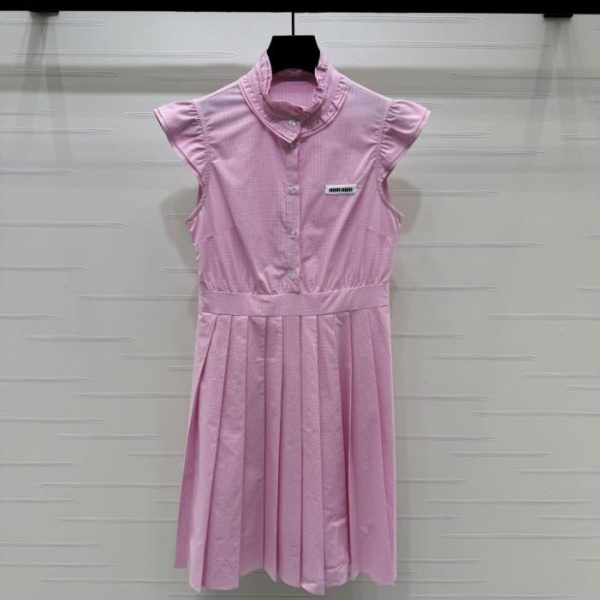 designer,replica,clothing,fake,1:1,lv,luxury,high quality MiuMiu Blue Checkered Pleated Dress with Short Flutter Sleeves (FRDFR)