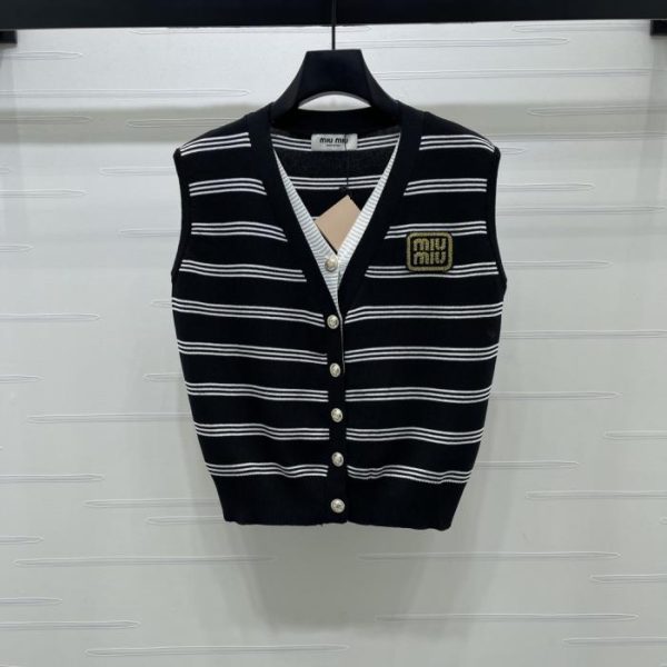 designer,replica,clothing,fake,1:1,lv,luxury,high quality MiuMiu Faux Two-Piece V-Neck Knit Vest (33LMY)