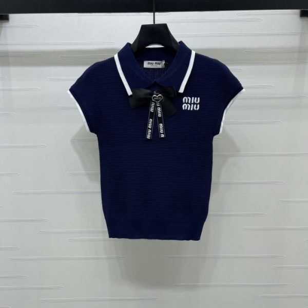 designer,replica,clothing,fake,1:1,lv,luxury,high quality MiuMiu Color Block Knit Polo Shirt (RL5HI)