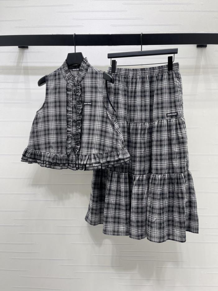 designer,replica,clothing,fake,1:1,lv,luxury,high quality MiuMiu Checkered Ruffled Vest and Skirt Set (CHMY9) designer,replica,clothing,fake,1:1,lv,luxury,high quality MiuMiu Checkered Ruffled Vest and Skirt Set (CHMY9)
