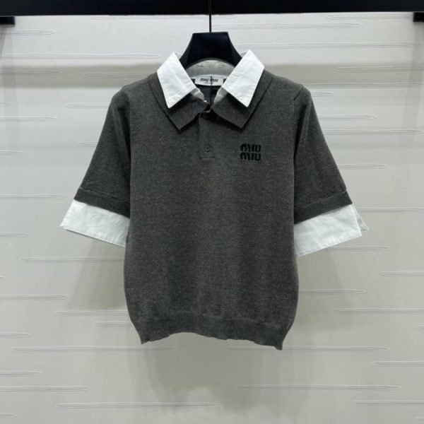 designer,replica,clothing,fake,1:1,lv,luxury,high quality MiuMiu Grey Knit Polo Shirt (LOWTM)