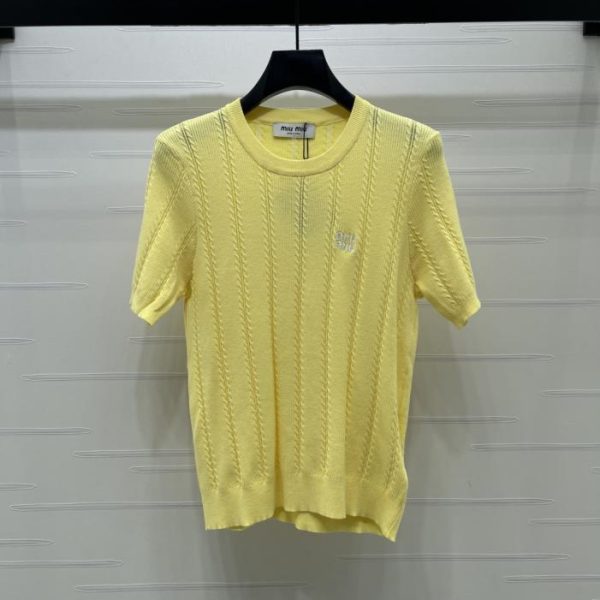 designer,replica,clothing,fake,1:1,lv,luxury,high quality MiuMiu Knit Crew Neck Short-Sleeve T-Shirt (M4WRV)