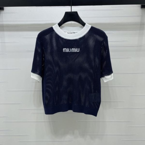 designer,replica,clothing,fake,1:1,lv,luxury,high quality MiuMiu Openwork Knit Short-Sleeve T-Shirt (BT0BH)