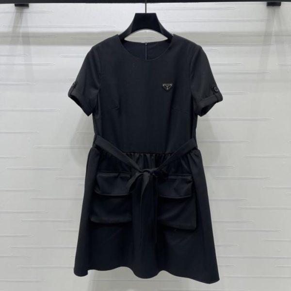 designer,replica,clothing,fake,1:1,lv,luxury,high quality Prada triangle logo short-sleeved dress (5013A)