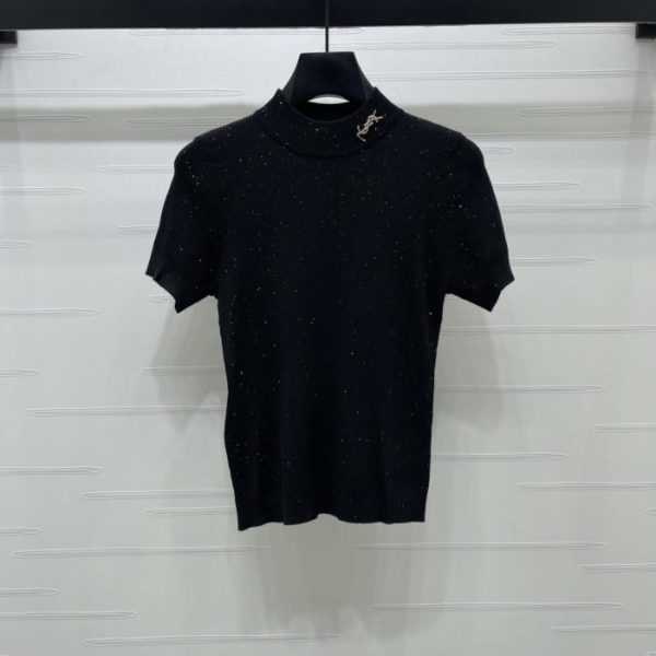designer,replica,clothing,fake,1:1,lv,luxury,high quality YSL mock neck knit short-sleeved top (VSE0V)