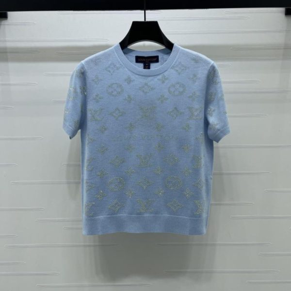 designer,replica,clothing,fake,1:1,lv,luxury,high quality LOUIS VUITTON Jacquard Knit Rhinestone Short-Sleeve T-Shirt (D0FZR)