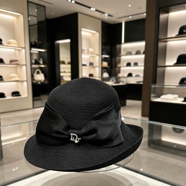 designer,replica,clothing,fake,1:1,lv,luxury,high quality Dior elegant straw hat with a bow, featuring a heavy satin bow and pearl/rhinestone logo (5O28AK).