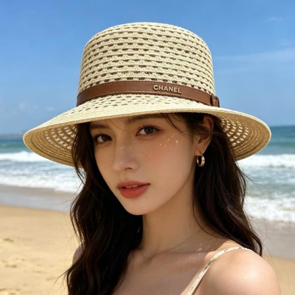 designer,replica,clothing,fake,1:1,lv,luxury,high quality Chanel Vintage Leather Straw Hat with Webbing (6S5V5C)