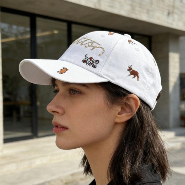 designer,replica,clothing,fake,1:1,lv,luxury,high quality L-shaped embroidered baseball cap with an all-over print of adorable puppies + handwritten signature with rhinestone embroidery (WSBMEB)