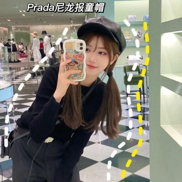 designer,replica,clothing,fake,1:1,lv,luxury,high quality Prada Octagonal Beret Pumpkin Hat, One Size, Non-Adjustable (G2QJ3F)