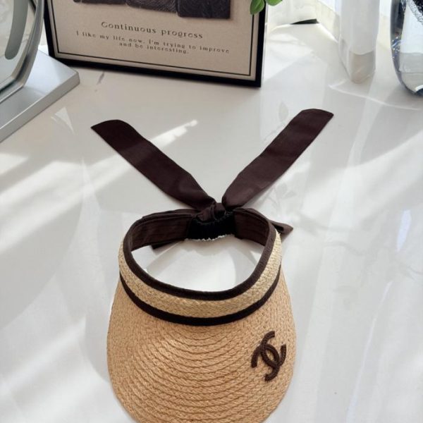 designer,replica,clothing,fake,1:1,lv,luxury,high quality Chanel visor sun hat with fine straw weaving (9TK8N8)